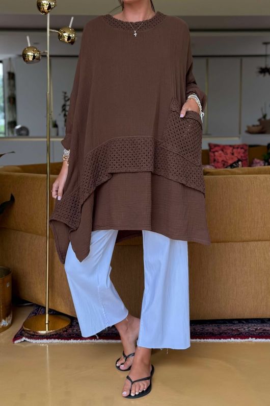 Made in Italy Paulo Pillow Cotton Honeycomb Parachute Tunic Coffee Bean /12 =